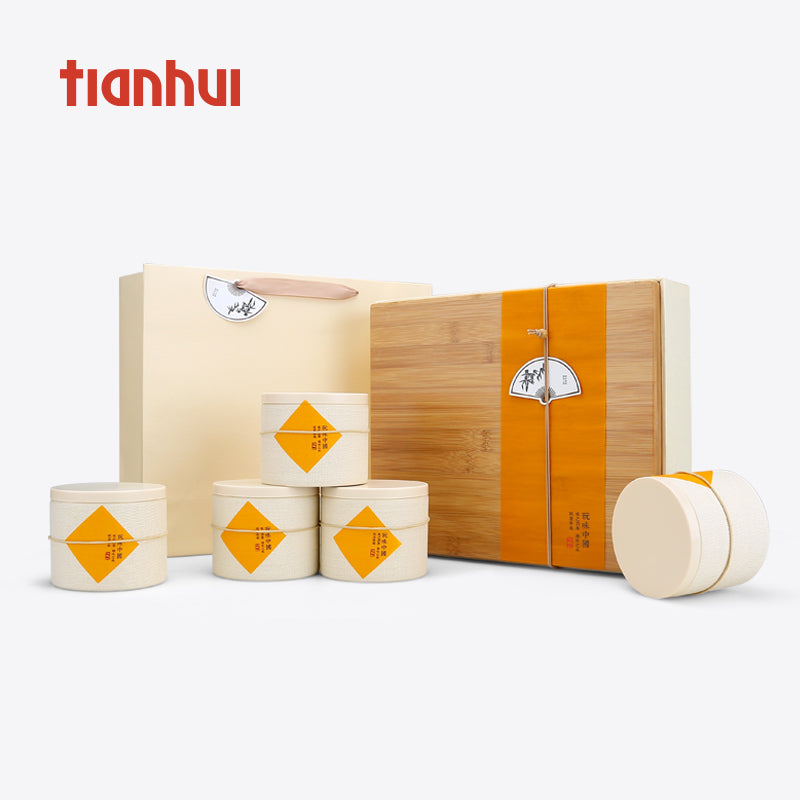Bamboo Lid Cardboard Box with 5 Paper Canisters(8 Pieces)