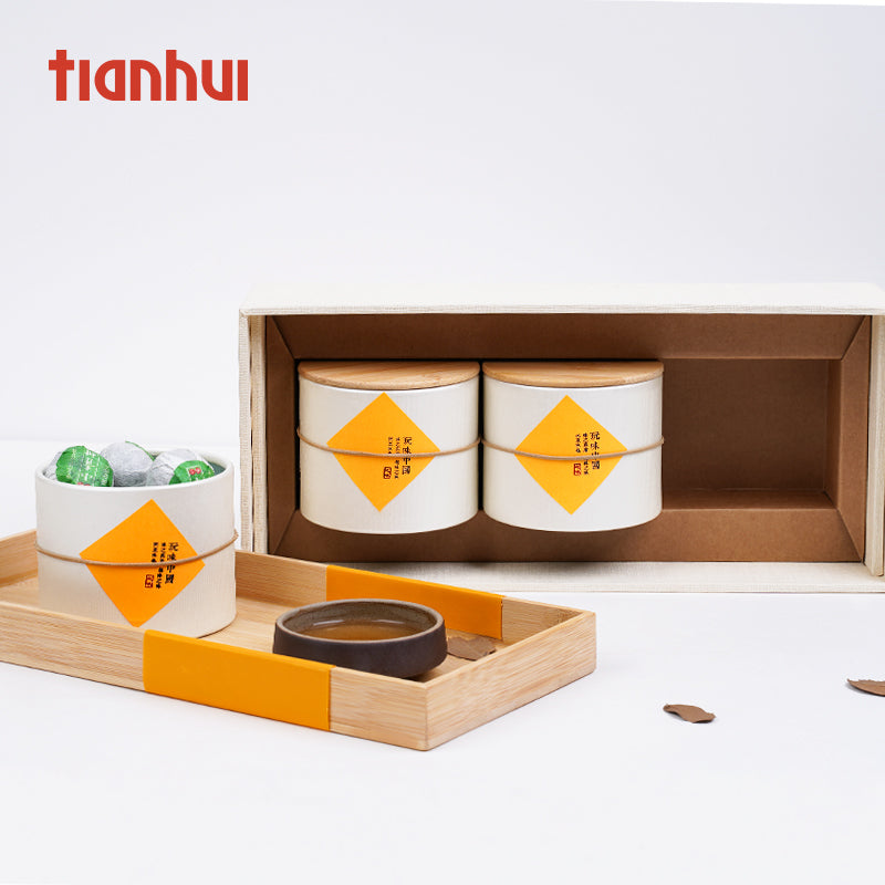 Bamboo Lid Cardboard Box with 3 Paper Canisters (10 Pieces)